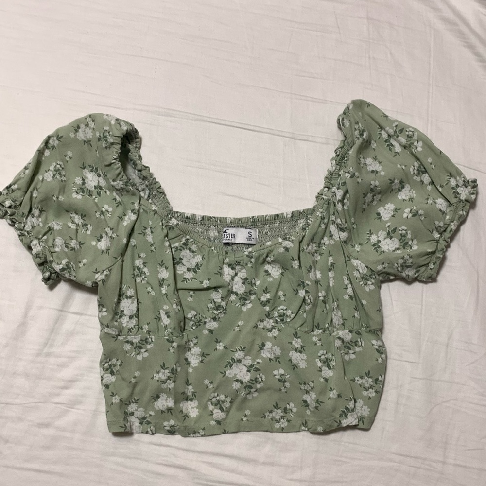 Green and White Floral crop top